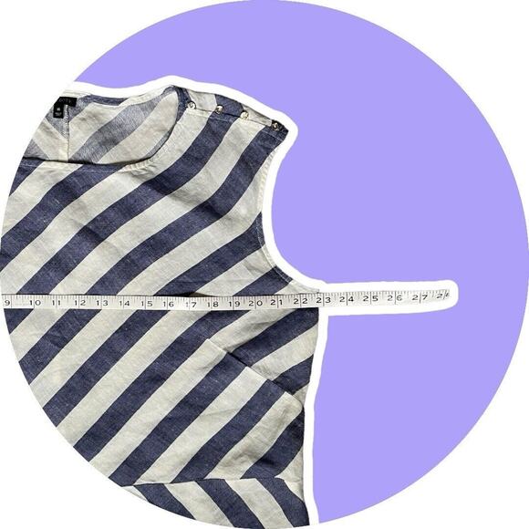 Talbots Women Linen Sleeveless Peplum Blouse Top Linen Blue Stripe 18 20 2X - Picture 9 of 11